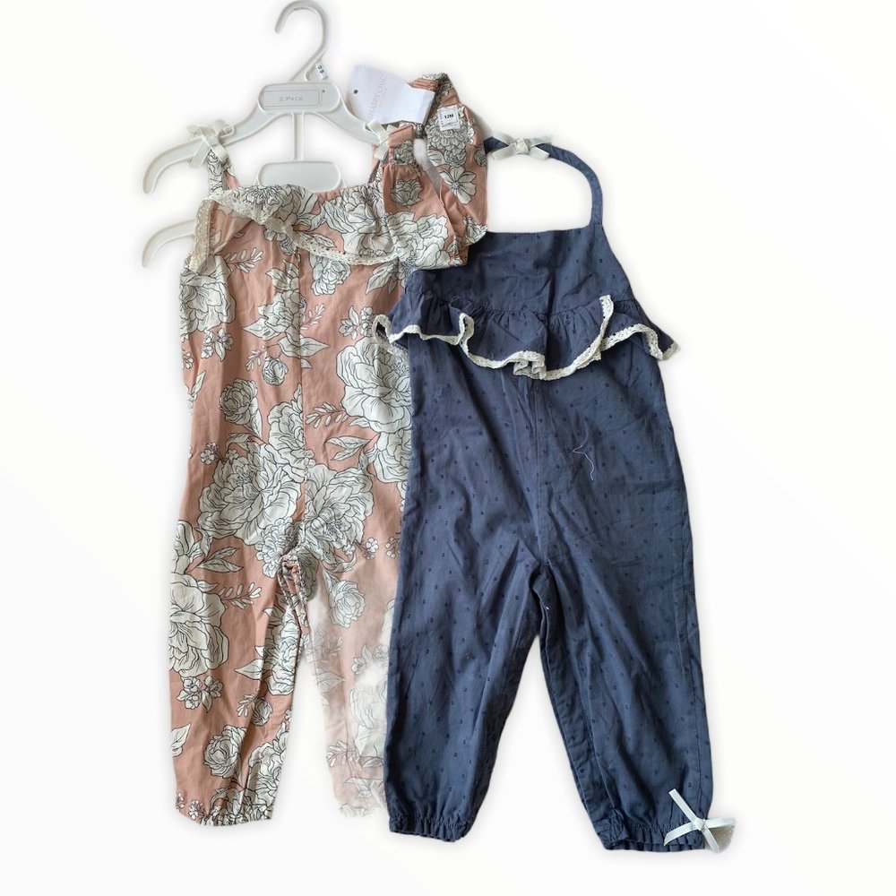 NWT SHABBY CHIC two cottagecore rompers chambray floral